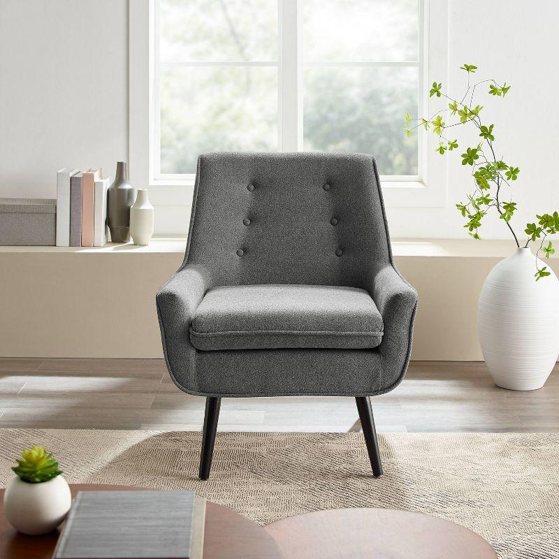 Trelis Mid-Century Modern Retro Style Accent Chair Gray - Linon: Upholstered Rubberwood Frame, Tufted Back, Foam Cushion