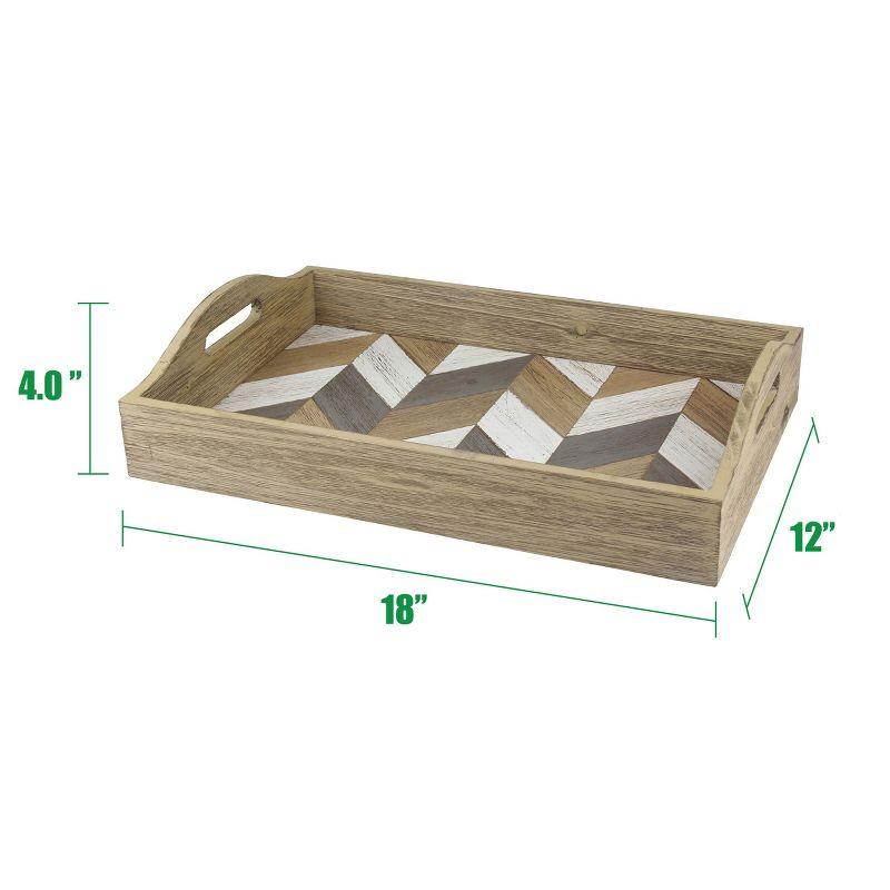 18" x 12" Country Rustic Wooden Chevron Serving Tray Brown - Stonebriar Collection:Cutout Handles