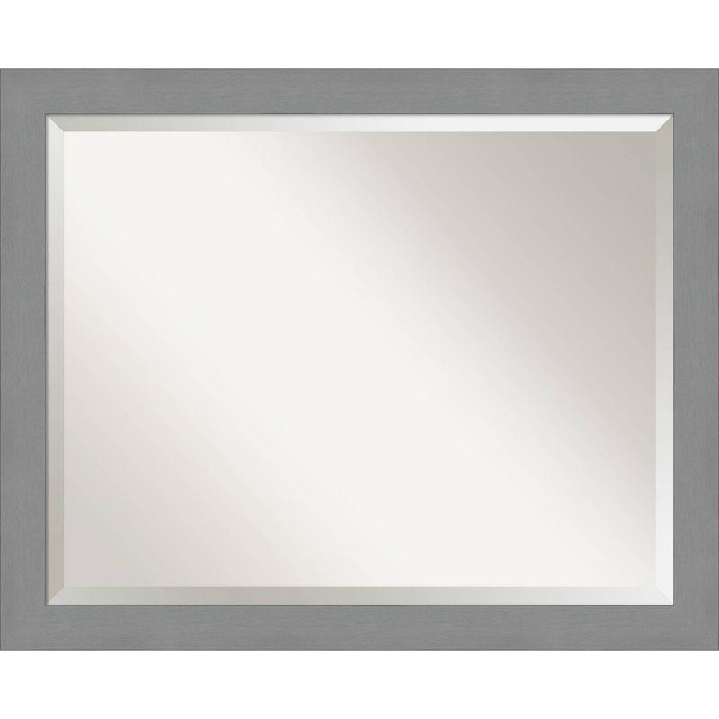 32" x 26" Brushed Nickel Framed Wall Mirror Silver - Amanti Art: Modern Beveled, No Assembly, Wall Mount