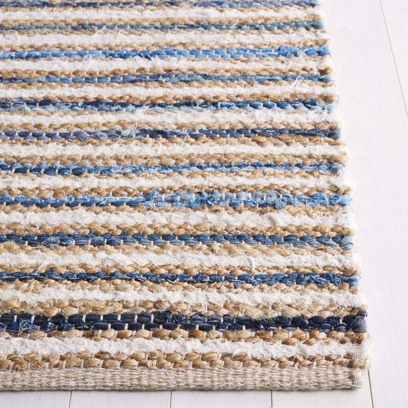 Cape Cod Natural and Blue Handwoven Cotton Area Rug, 5' x 8'