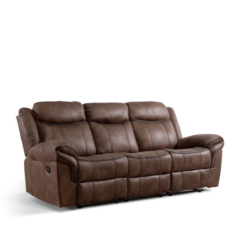 miBasics 87" Softcloud Transitional Upholstered Manual Reclining Sofa with Flip Down Cup Holders Brown: Microsuede, Foam-Filled