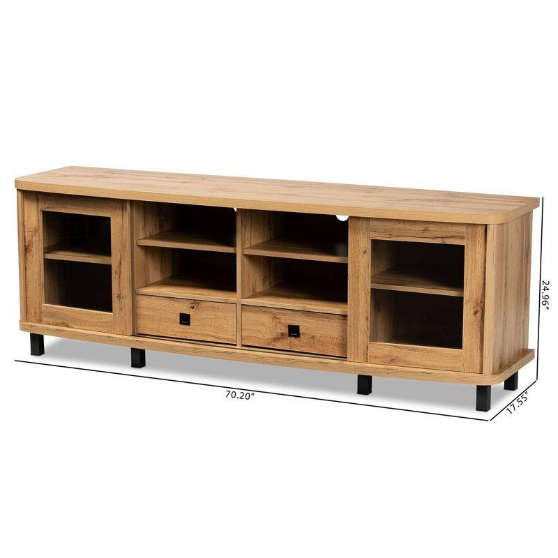 Walda Wood 2 Drawer TV Stand for TVs up to 65" Oak Brown/Black - Baxton Studio