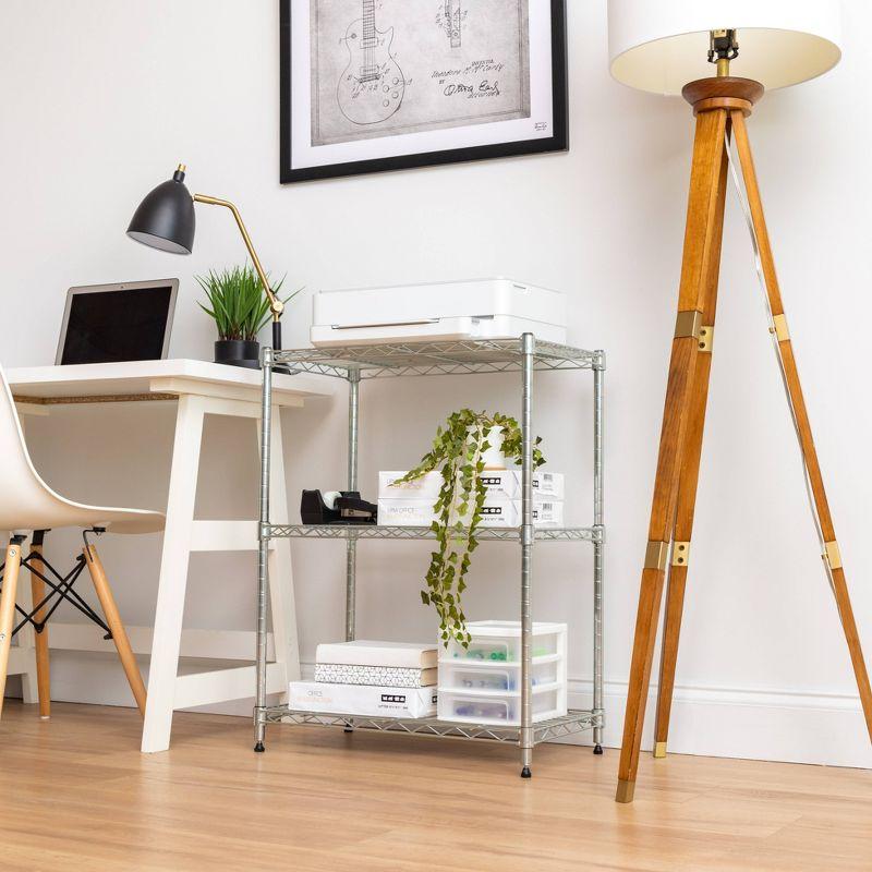 IRIS 3 Tier Metal Wire Shelving Unit Silver: Adjustable Storage Rack with Open Shelves, 200 lb Capacity, 24"x14"x30"