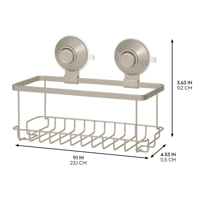 Satin Silver Metal Suction Mount Shower Basket