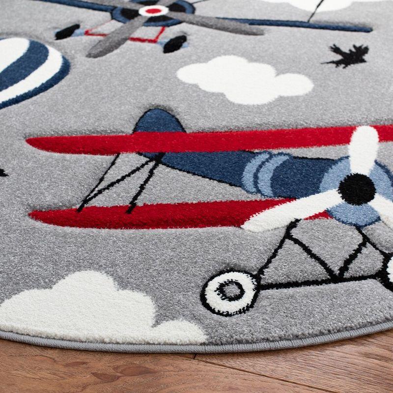 Carousel Kids  CRK137 Loomed Indoor Area Rug - Light Grey/Red - 5'3"x5'3" Round - Safavieh
