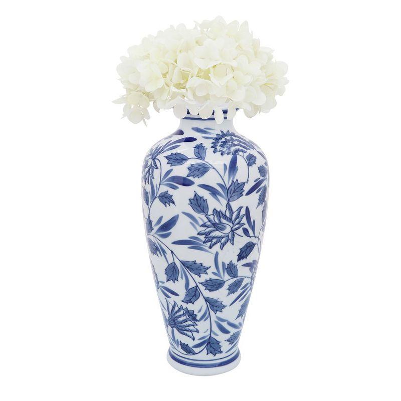 Blue and White Chinoiserie Ceramic Table Vase, 13"