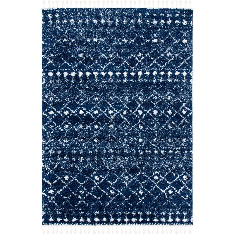 Berber Fringe Shag BFG519 Power Loomed Indoor Area Rug - Dark Blue/Ivory - 6'7"x9' - Safavieh