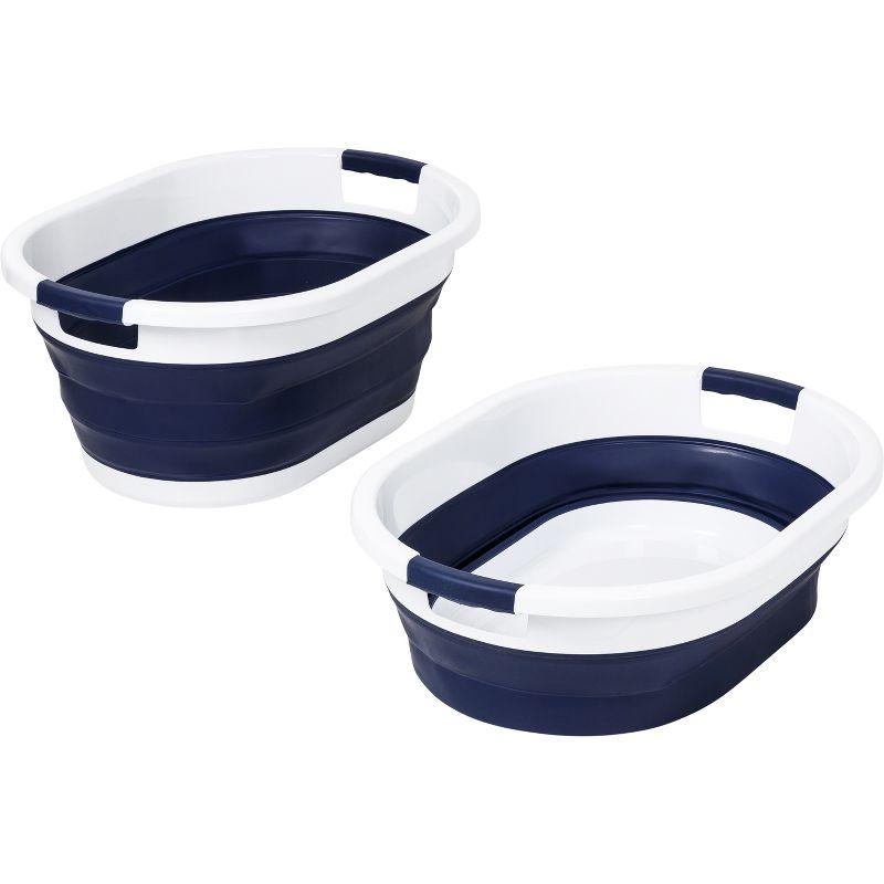 Honey-Can-Do Set of 2 Collapsible Hampers Navy Blue/White