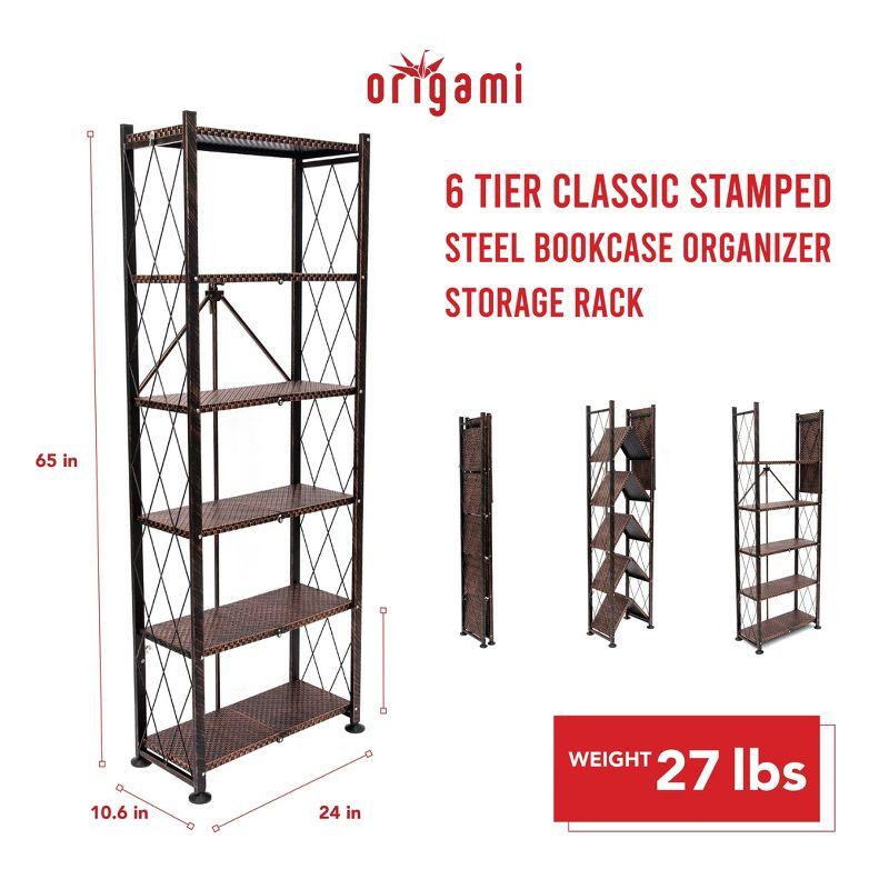 Origami 6 Tier Classic Stamped Steel Bookcase Organizer Storage Rack