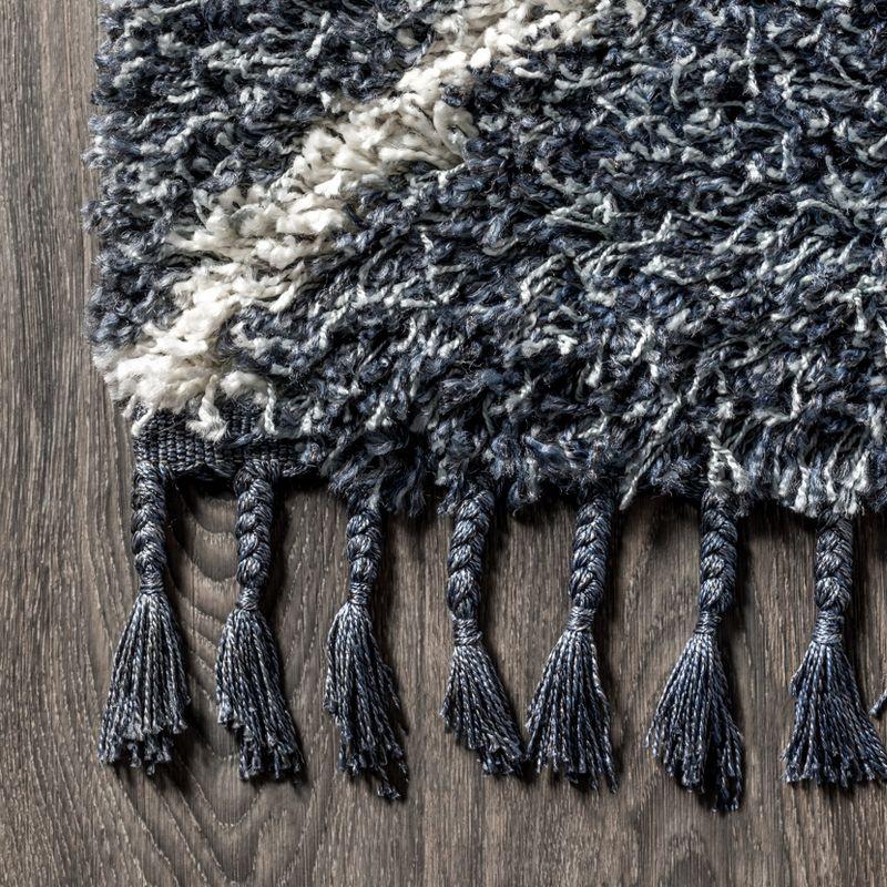 4'x6' Mercer Shag Plush Tassel Moroccan Diamond Area Rug, Denim/Cream - JONATHAN Y