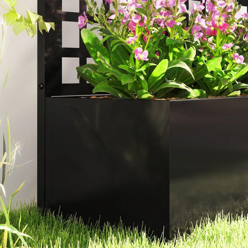Outsunny Galvanized Raised Garden Bed with Trellis and Drainage Holes for Climbing Plants, Vegetable, Vines, 35" x 16" x 70", Black