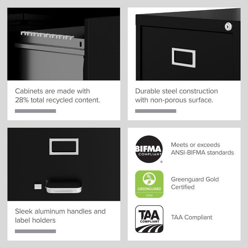 Hirsh Vertical File Cabinet 4 Drawer 22" - Black: Steel Office Filing, GreenGuard & ANSI/BIFMA Certified, No Assembly Required