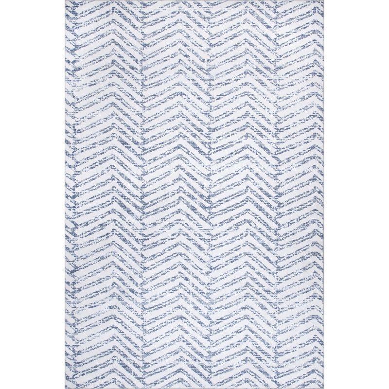 Nuloom Rosanne Herringbone 3x5 Machine Washable Accent Indoor Area Rug for Living Room Bedroom Dining Room Entryway Kitchen, Blue/Ivory