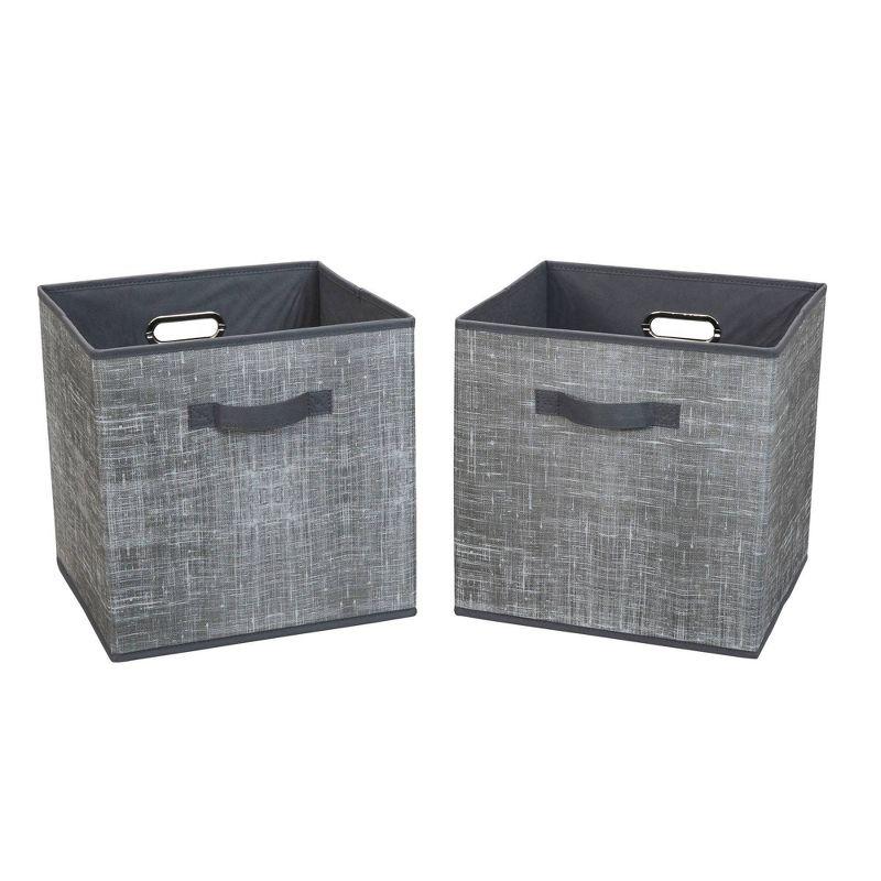 Household Essentials 2pc 12" x 13" Fabric Storage Bin Set Gray: Handcrafted, Folds Flat, Fits 13 Inch Cube Storage System