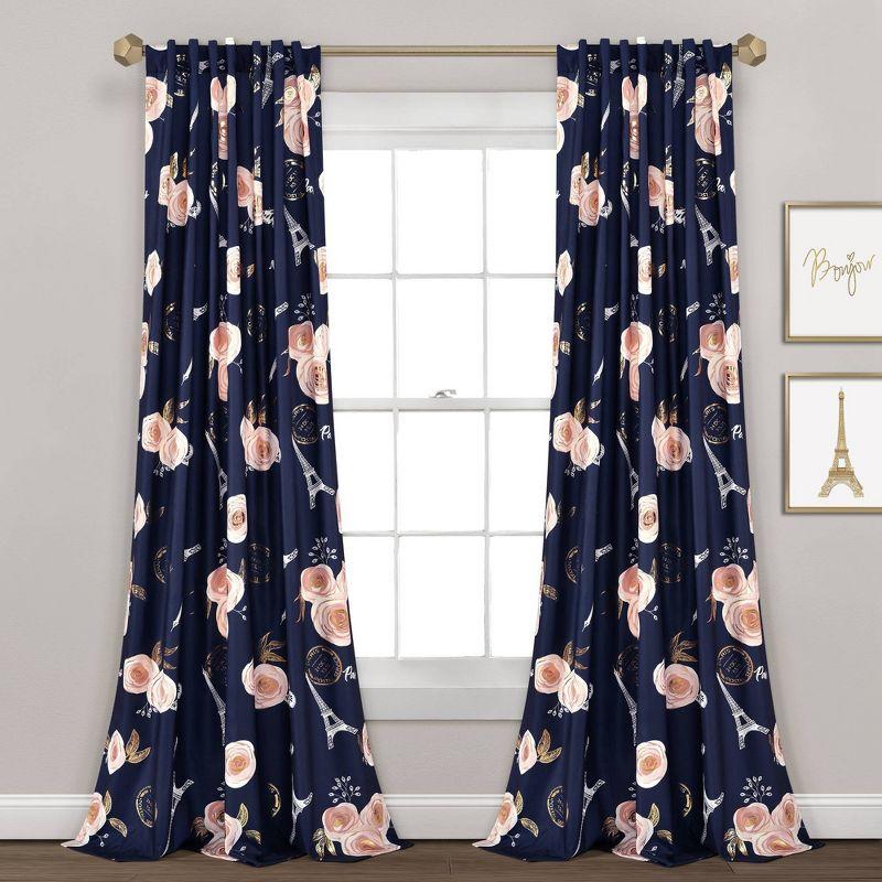 Lush Decor Vintage Paris Rose Butterfly Script Floral Semi-Sheer Curtain (Set of 2)