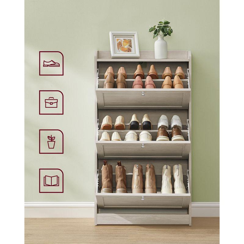 VASAGLE Shoe Cabinet with 3 Flip Drawers, Shoe Storage Cabinet, Adjustable and Removable Dividers,, 9.4 x 23.6 x 42.5 Inches