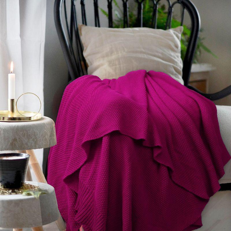 PiccoCasa Sofa Couch Solid Lightweight Cotton Knit Soft Throw Blanket Fuchsia Throw (50" * 60")