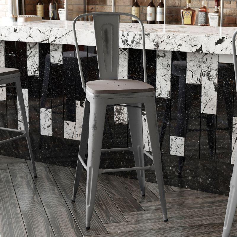 Flash Furniture Lincoln 30'' High Indoor Bar Height Stool with Back with Poly Resin Wood Seat