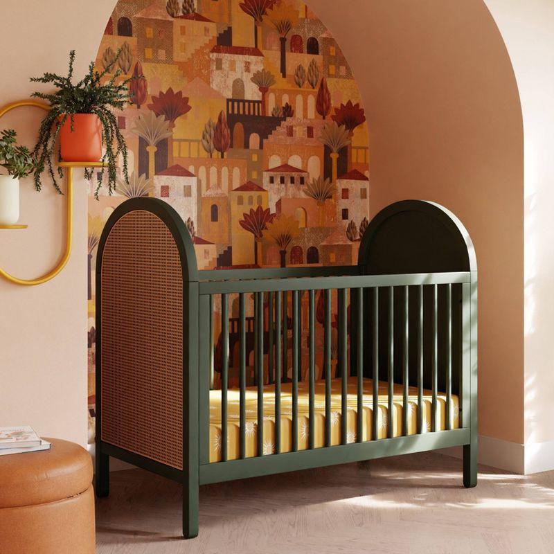 Forest Green and Natural Cane 3-in-1 Convertible Crib