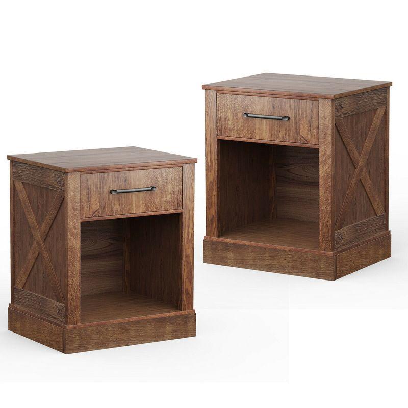 Rustic Brown Wooden Nightstand with Drawer and Shelf