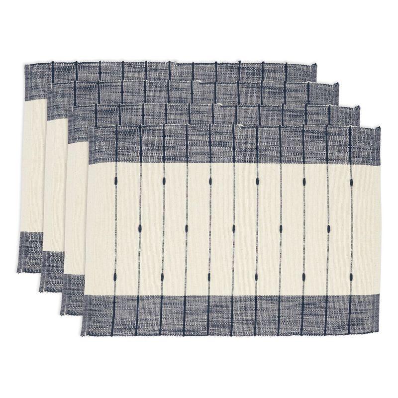 Navy Blue and Cream Cotton Striped Placemats Set of 4