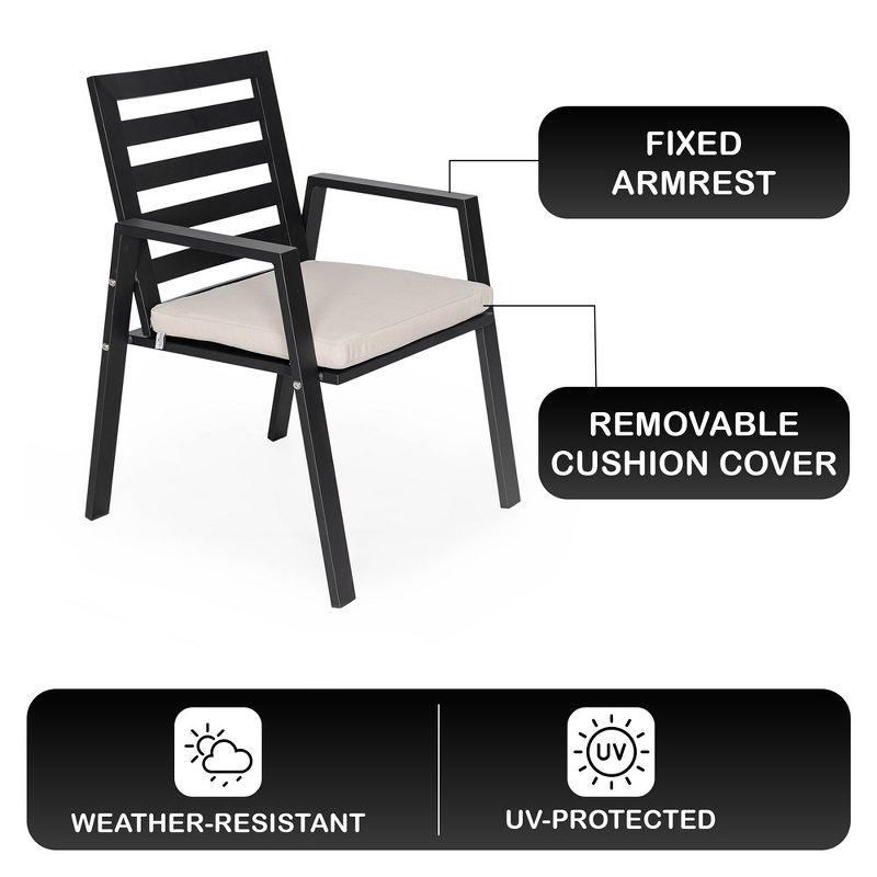 Chelsea Modern Patio Dining Armchair with Removable Cushions in Aluminum by LeisureMod