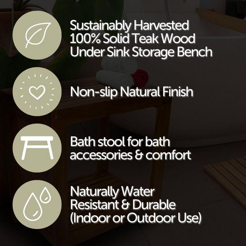 Nordic Teak 35" Natural Shower and Bath Spa Bench with Shelf  - Beige