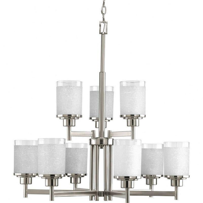 Progress Lighting Alexa 9-Light 2-Tier Chandelier, Brushed Nickel, Textured White Linen Glass