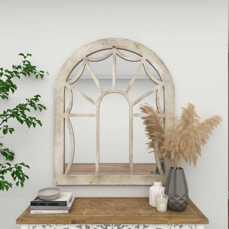 Wood Window Pane Inspired Wall Mirror with Arched Top Cream - Olivia & May: Antique Finish, No Assembly, Spot Clean