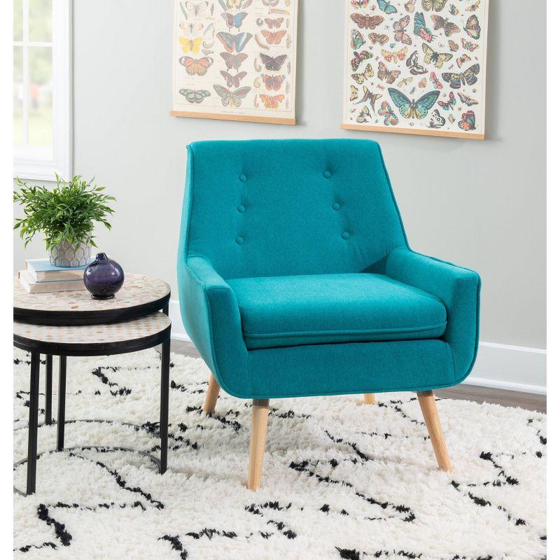 Modern Retro Bright Blue Wood Accent Chair with Button Tufting