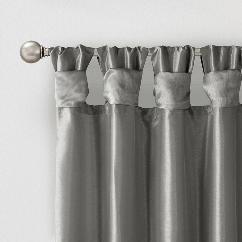 Charcoal Faux Silk Room-Darkening Tab Top Drapes