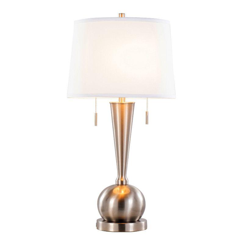 LumiSource (Set of 2) Jules 30.25" Contemporary Table Lamps Brushed Nickel with White Linen Shade and Built-in USB Port from Grandview Gallery