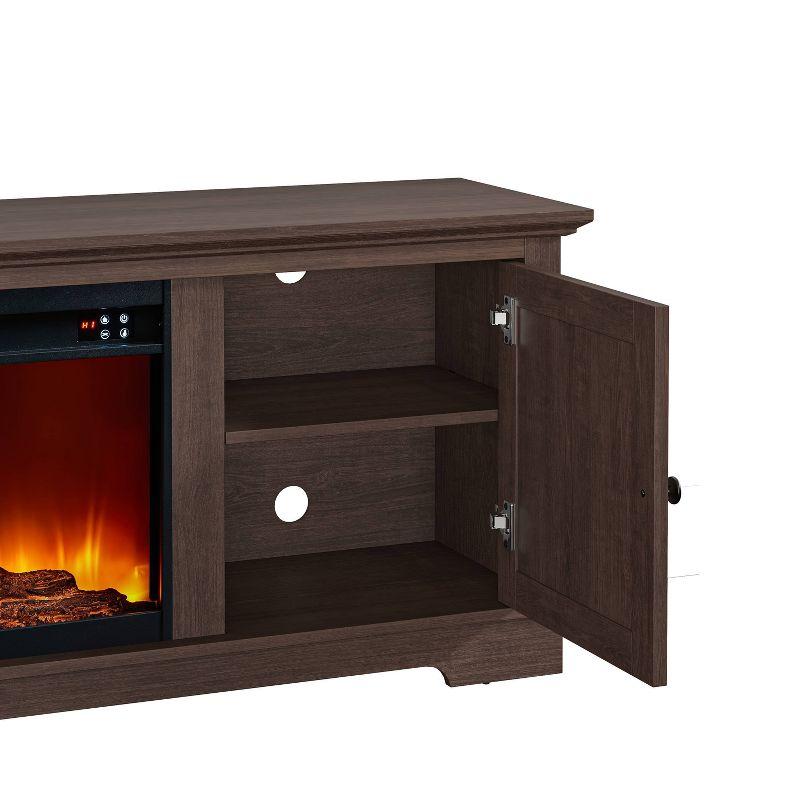 Brown 78" Farmhouse TV Stand with Electric Fireplace and Cabinets