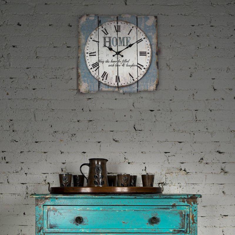 15.7" x 15.7" Decorative Farmhouse Wooden Wall Clock Blue/White - Stonebriar Collection: MDF Square Analog Indoor Timepiece