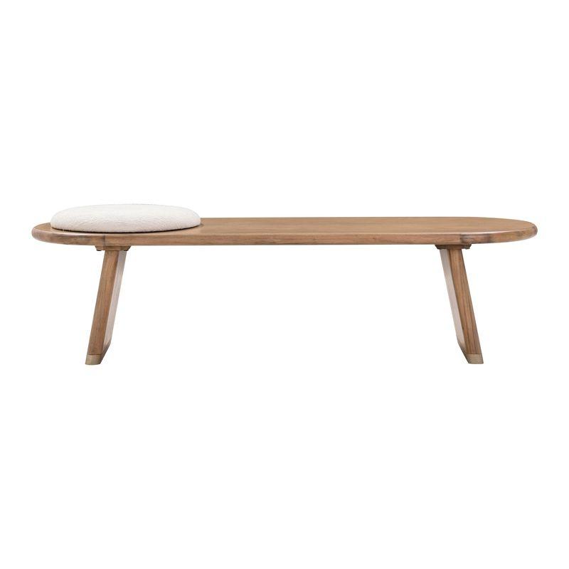 TOV Furniture Samantha Acacia Bench with Boucle Seat in Cognac