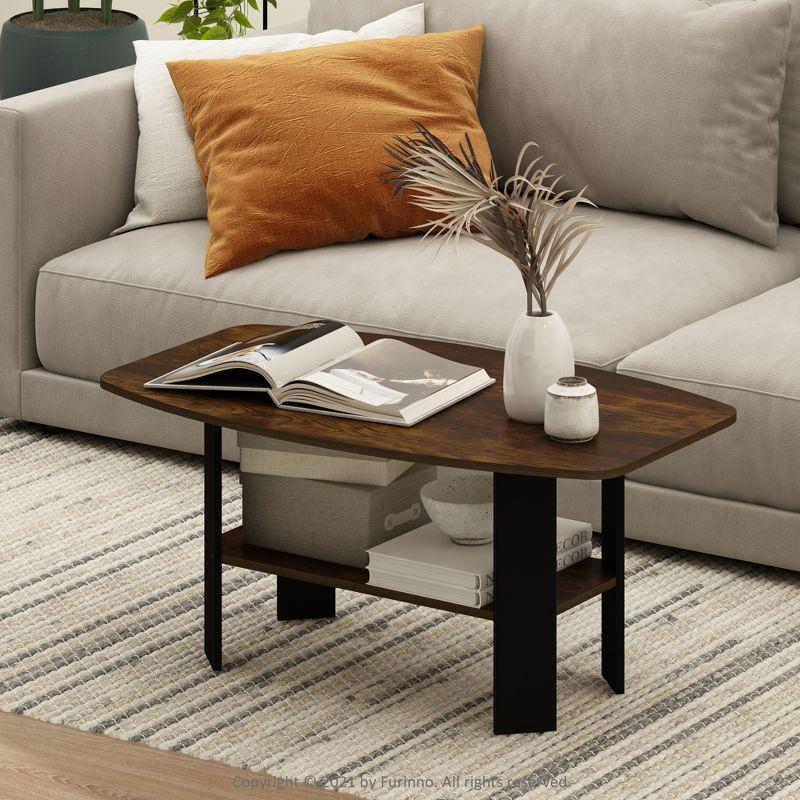 Furinno Mid-Century Coffee Table Sofa Side Table with Storage Open Shelf Living Room