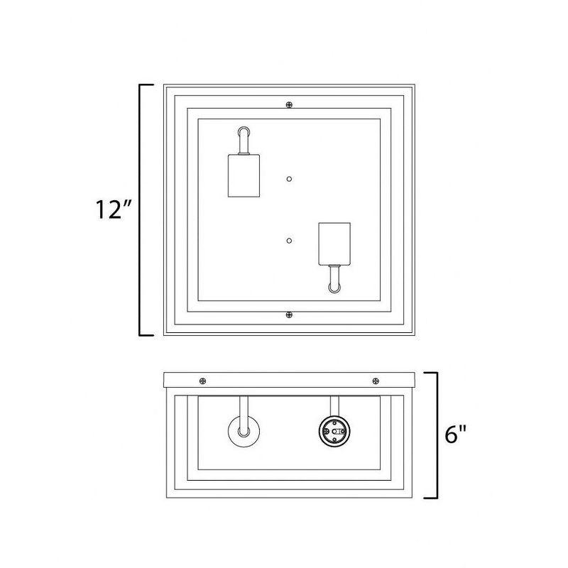 Black Aluminum and Glass 2-Light Outdoor Flush Mount