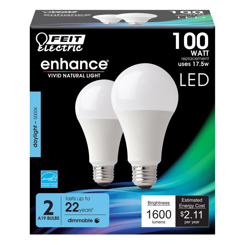 Feit Enhance 100W Equivalent Dimmable Frosted LED Bulbs 2-Pack