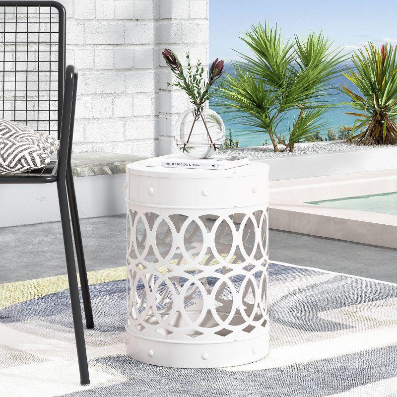 Mellie Outdoor Round Iron Side Table White - Christopher Knight Home: Modern, No Assembly, For Patio Use