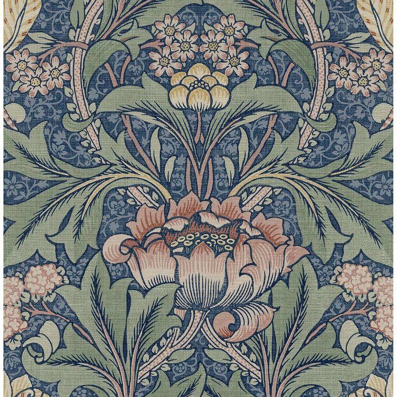 NextWall Acanthus Floral Peel and Stick Wallpaper Blue Denim: Vintage Botanical Vinyl, Self-Adhesive, Washable, 30.75 Sq Ft Coverage