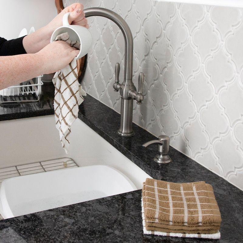 John Ritzenthaler Co. Ritz 3-Pack Terry Check Kitchen Towel Set and 6-Pack Terry Check Dish Cloth Set, Mocha