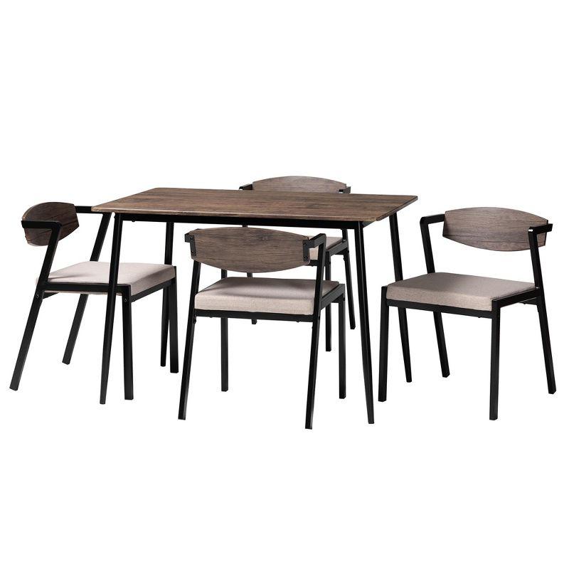 Revelin Industrial Beige Fabric and Metal 5-Piece Dining Set