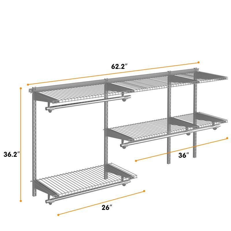 Adjustable Gray Steel Wall-Mounted Closet Organizer Kit with Hang Rod