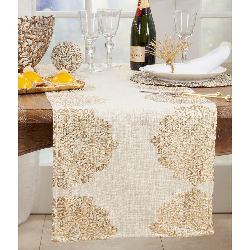 Saro Lifestyle Table Runner With Foil Print Medallion Design, Gold, 16" x 72"