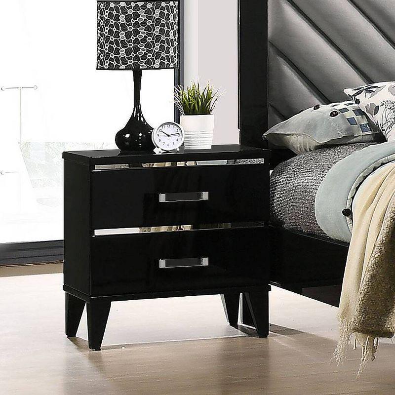 Chelsie Sleek Black Solid Wood Nightstand with Silver Accents