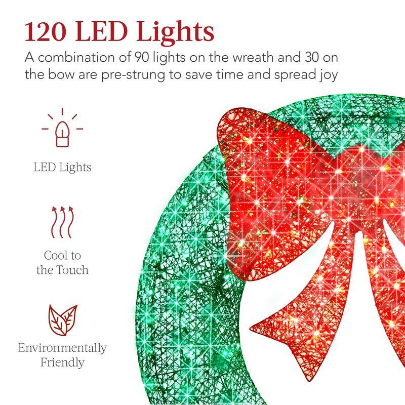 Best Choice Products 36in Pre-Lit Outdoor Christmas Wreath, LED Metal Holiday Décor w/ 120 Lights, Bow