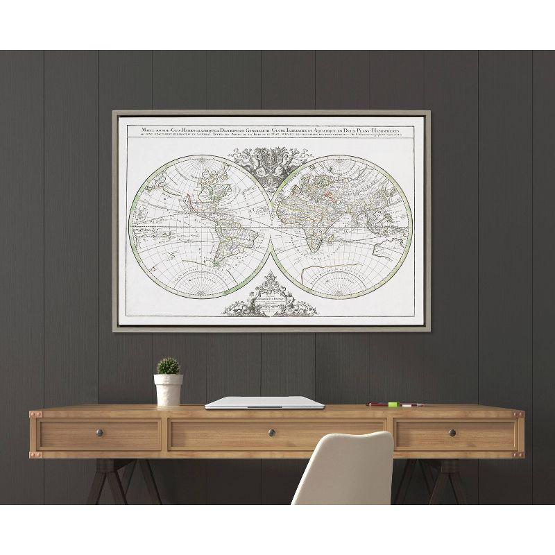 Vintage World Map Framed Canvas Wall Art, 36" x 27"