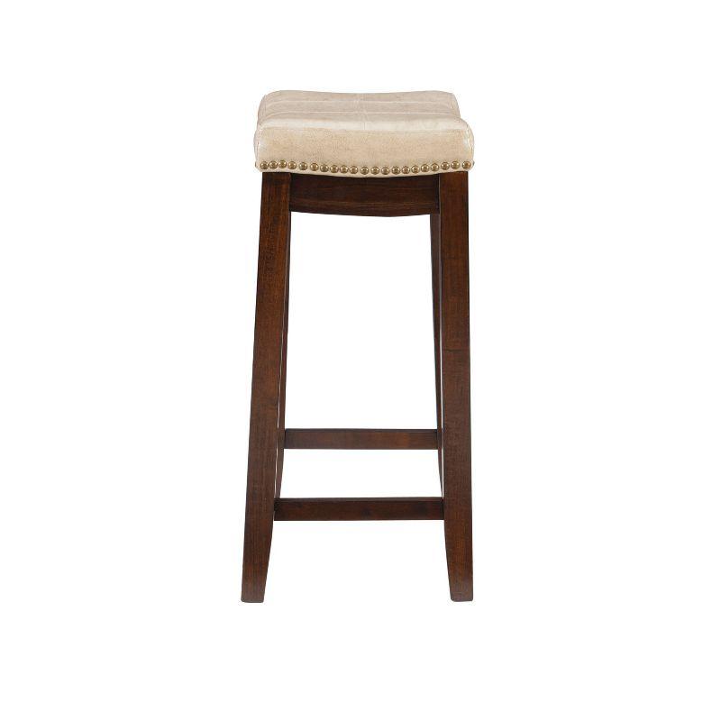 Beige Faux Leather Saddle Counter Stool with Wood Frame