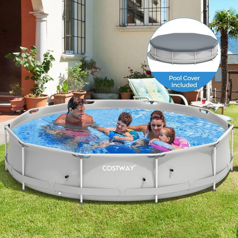 Gray Round Above Ground Swimming Pool with Iron Frame and Pool Cover