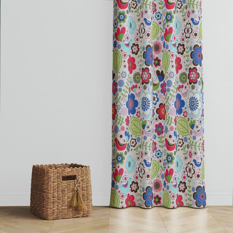 Bacati - Botanical Floral with Birds Pink/Multicolor Curtain Panel